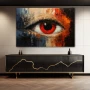 Wall Art titled: Crimson Pupil in a Horizontal format with: Red, and Beige Colors; Decoration the Sideboard wall