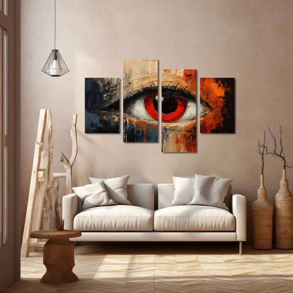 Wall Art titled: Crimson Pupil in a Horizontal format with: Red, and Beige Colors; Decoration the Beige Wall wall