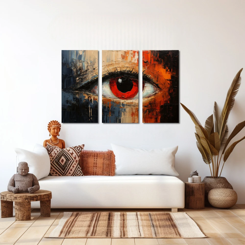 Wall Art titled: Crimson Pupil in a Horizontal format with: Red, and Beige Colors; Decoration the White Wall wall