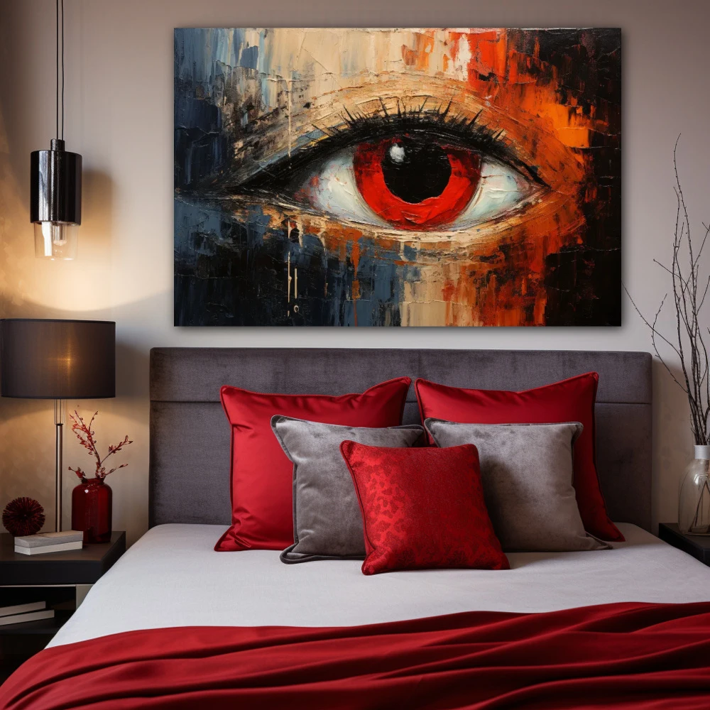 Wall Art titled: Crimson Pupil in a Horizontal format with: Red, and Beige Colors; Decoration the Bedroom wall