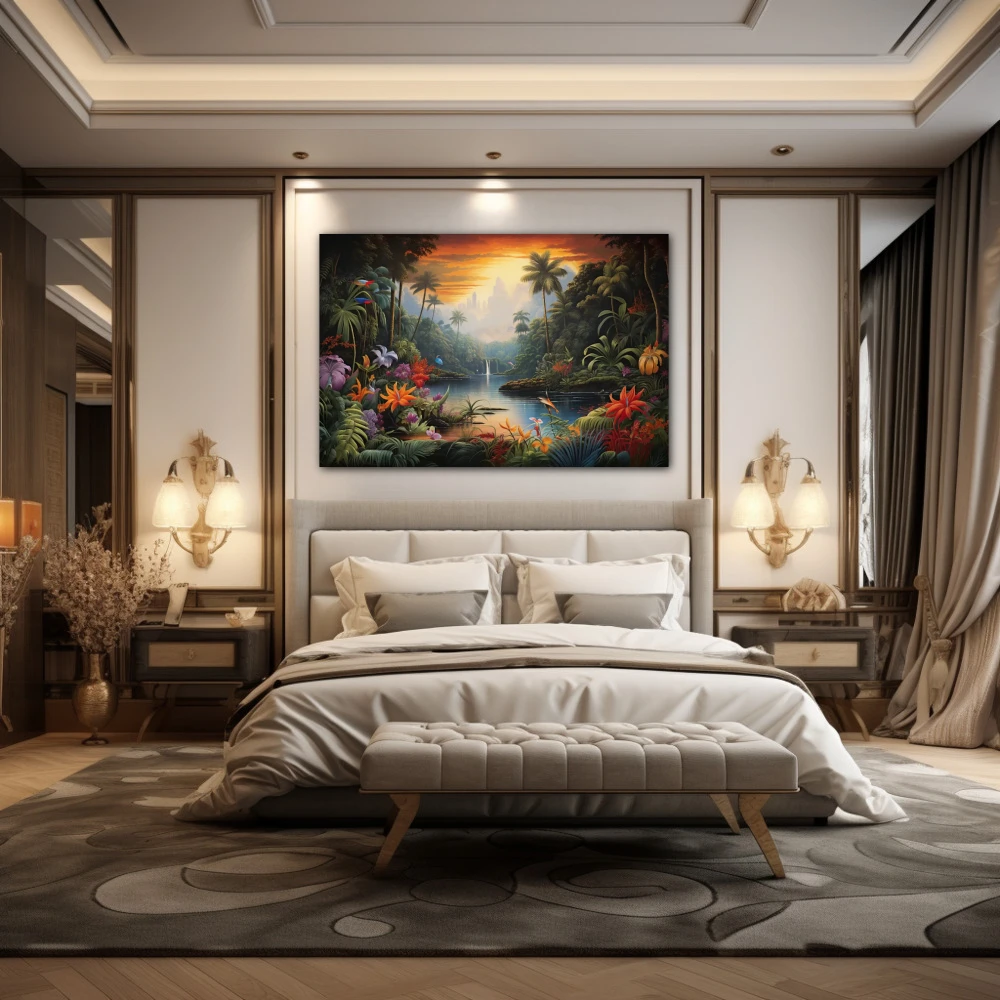 Wall Art titled: Fragile Majesty in a Horizontal format with: Orange, Green, and Vivid Colors; Decoration the Bedroom wall