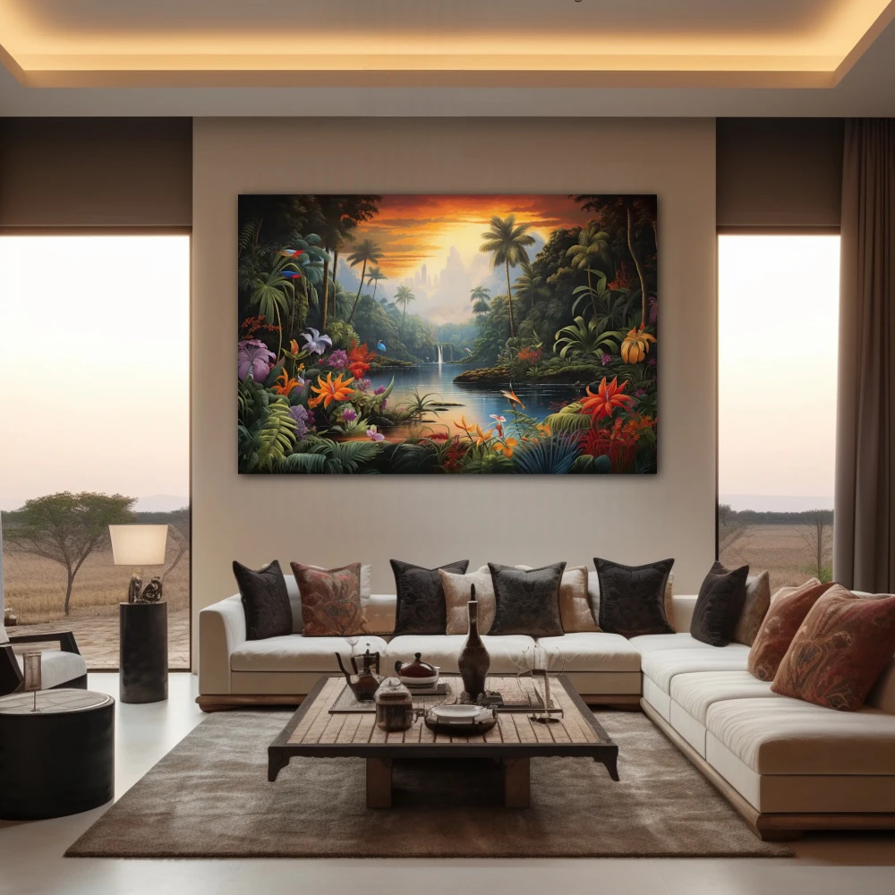 Wall Art titled: Fragile Majesty in a Horizontal format with: Orange, Green, and Vivid Colors; Decoration the Living Room wall