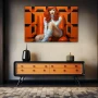 Wall Art titled: Isabella D'Amour in a Horizontal format with: white, Orange, and Black Colors; Decoration the Sideboard wall