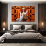 Cuadro Isabella D'Amour en formato horizontal con colores Blanco, Naranja, Negro; Decorando pared de Habitación dormitorio