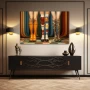 Wall Art titled: Paths of Passion in a Horizontal format with: Blue, and Orange Colors; Decoration the Sideboard wall