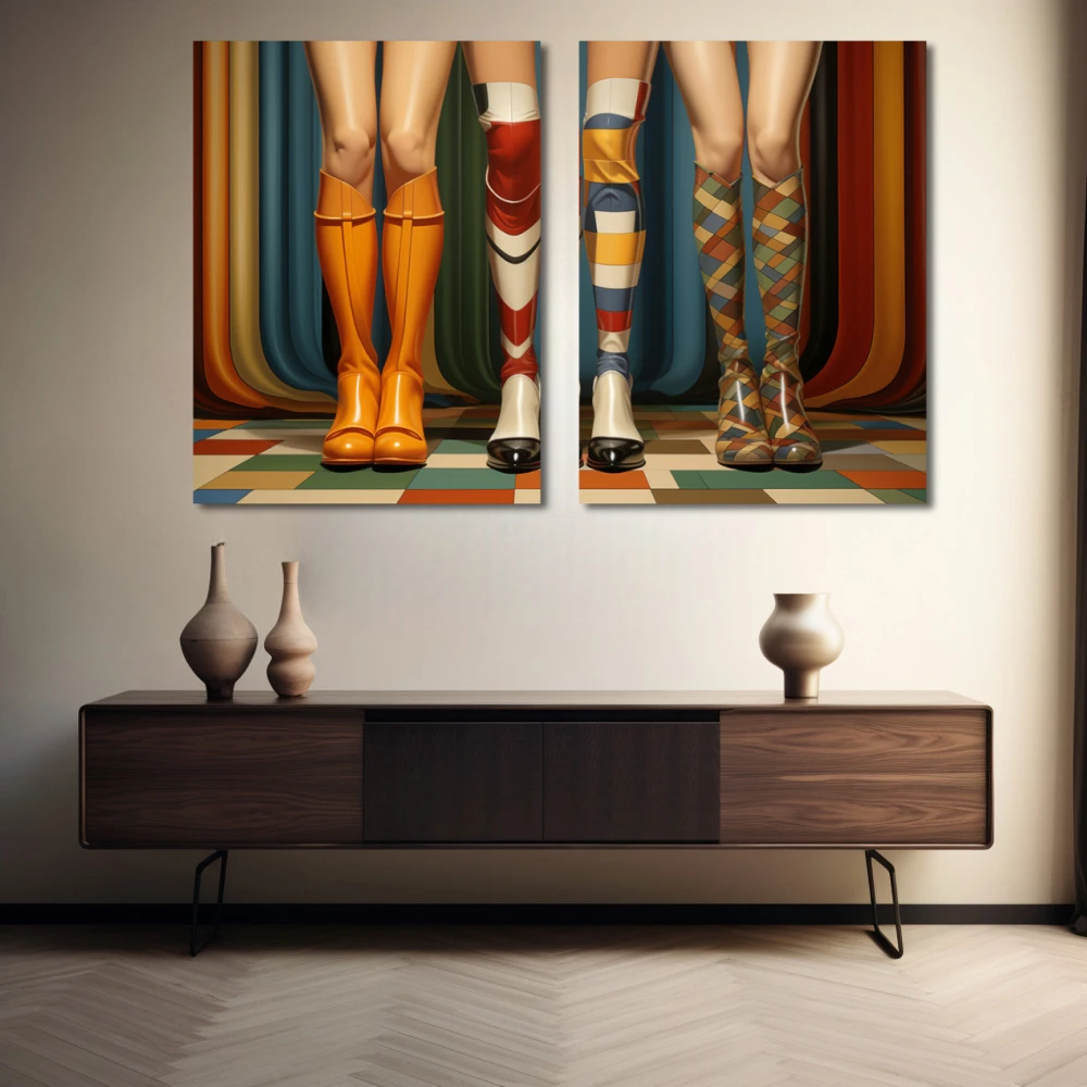 Wall Art titled: Paths of Passion in a Horizontal format with: Blue, and Orange Colors; Decoration the Sideboard wall