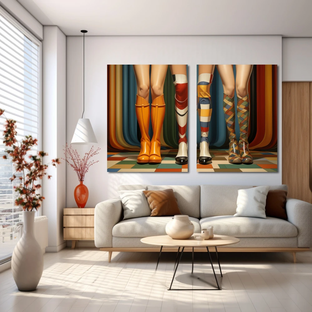 Wall Art titled: Paths of Passion in a Horizontal format with: Blue, and Orange Colors; Decoration the White Wall wall