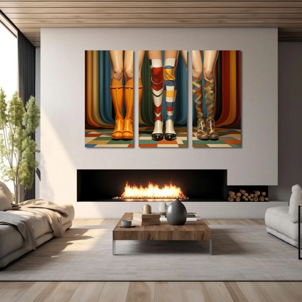 Wall Art titled: Paths of Passion in a Horizontal format with: Blue, and Orange Colors; Decoration the Fireplace wall