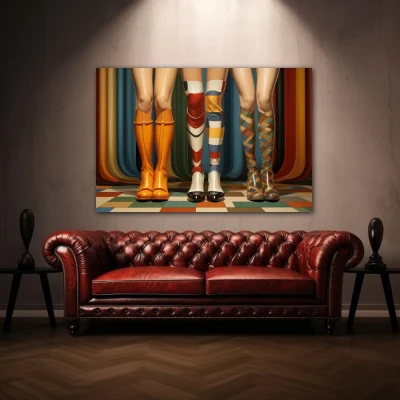 Wall Art titled: Paths of Passion in a  format with: Blue, and Orange Colors; Decoration the Above Couch wall