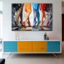 Wall Art titled: Polygons of Seduction in a Horizontal format with: Blue, Orange, and Vivid Colors; Decoration the Sideboard wall
