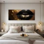 Wall Art titled: Kisses of Magma in a Elongated format with: Golden, Brown, and Black Colors; Decoration the Bedroom wall