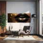 Wall Art titled: Kisses of Magma in a Elongated format with: Golden, Brown, and Black Colors; Decoration the Living Room wall