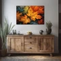 Wall Art titled: Whispers of Autumn in a Horizontal format with: Blue, Orange, and Green Colors; Decoration the Sideboard wall