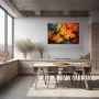 Wall Art titled: Whispers of Autumn in a Horizontal format with: Blue, Orange, and Green Colors; Decoration the Kitchen wall
