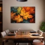 Wall Art titled: Whispers of Autumn in a Horizontal format with: Blue, Orange, and Green Colors; Decoration the Living Room wall