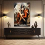 Wall Art titled: Reflection of Passion in a Vertical format with: Grey, Orange, and Black Colors; Decoration the Sideboard wall