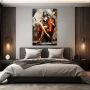 Wall Art titled: Reflection of Passion in a Vertical format with: Grey, Orange, and Black Colors; Decoration the Bedroom wall