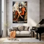 Wall Art titled: Reflection of Passion in a Vertical format with: Grey, Orange, and Black Colors; Decoration the Living Room wall