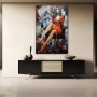 Wall Art titled: Fragments of Passion in a Vertical format with: Grey, and Orange Colors; Decoration the Sideboard wall