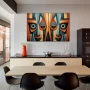 Wall Art titled: Observer's Enigma in a Horizontal format with: Grey, and Orange Colors; Decoration the Kitchen wall