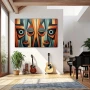 Wall Art titled: Observer's Enigma in a Horizontal format with: Grey, and Orange Colors; Decoration the Living Room wall