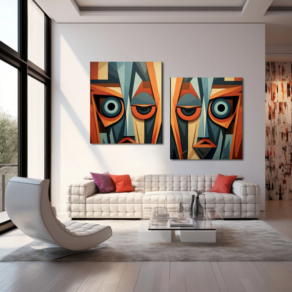 Wall Art titled: Observer's Enigma in a Horizontal format with: Grey, and Orange Colors; Decoration the Living Room wall