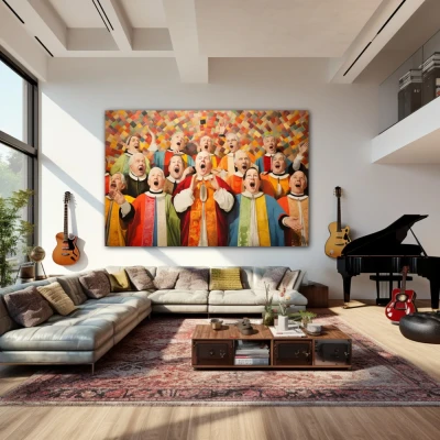 Wall Art titled: Electric Ecumenical Vibration in a  format with: Brown, Orange, and Vivid Colors; Decoration the Living Room wall