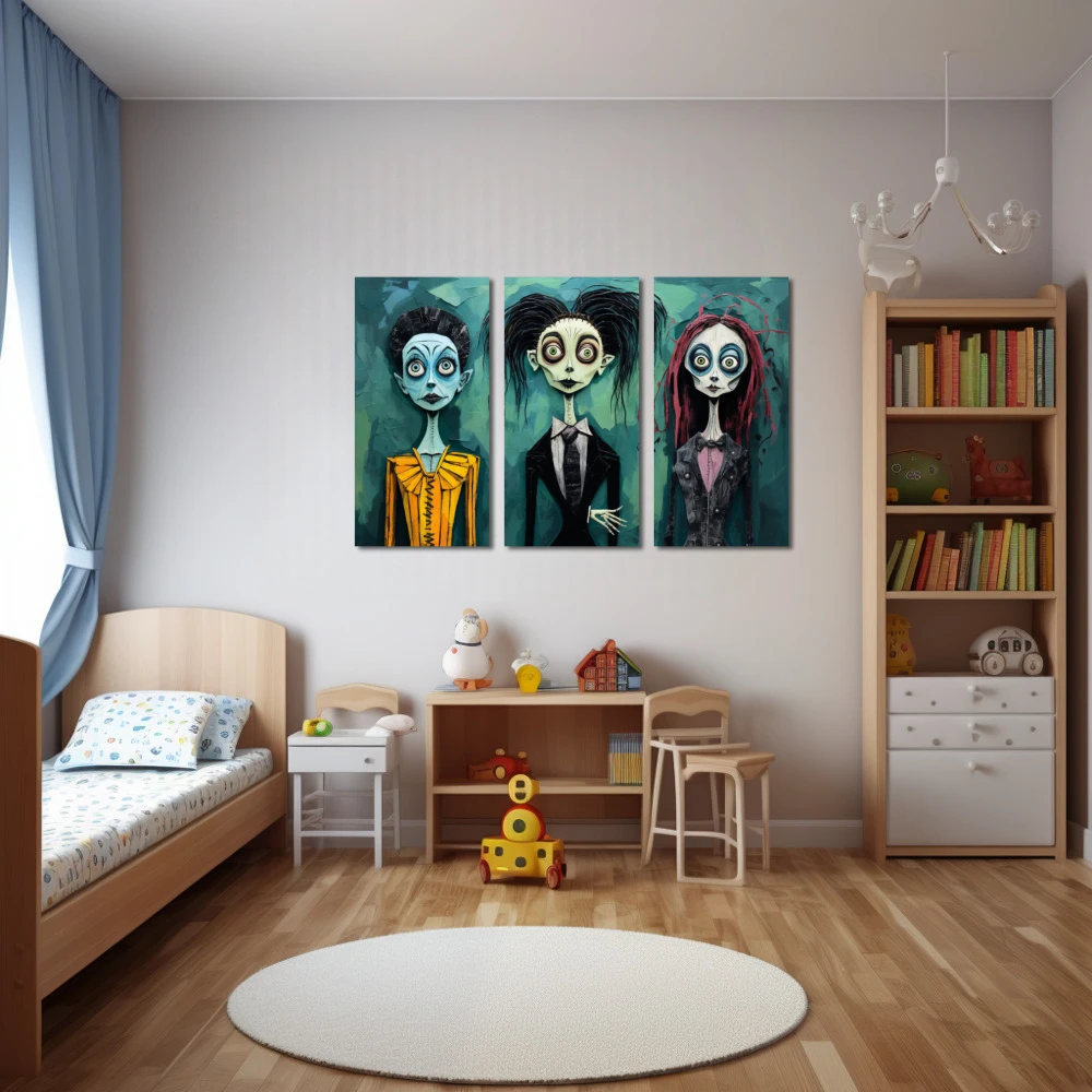Wall Art titled: The Gallery of Eccentricity in a Horizontal format with: Yellow, Black, and Green Colors; Decoration the Nursery wall