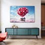 Wall Art titled: Airy Heartbeats in a Horizontal format with: Blue, Red, and Pink Colors; Decoration the Sideboard wall