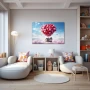 Wall Art titled: Airy Heartbeats in a Horizontal format with: Blue, Red, and Pink Colors; Decoration the Nursery wall