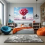 Wall Art titled: Airy Heartbeats in a Horizontal format with: Blue, Red, and Pink Colors; Decoration the Teenage wall