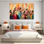 Wall Art titled: Fragments of Collective Euphoria in a Horizontal format with: Sky blue, and Orange Colors; Decoration the Bedroom wall