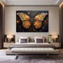 Wall Art titled: Metamorphosis Astral in a Horizontal format with: Blue, Orange, and Black Colors; Decoration the Bedroom wall