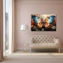 Wall Art titled: Polychromatic Fantasy in a Horizontal format with: Blue, Orange, and Beige Colors; Decoration the Living Room wall