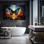 Wall Art titled: Twilight of Icarus in a Horizontal format with: Blue, Pink, and Navy Blue Colors; Decoration the Bathroom wall
