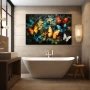 Wall Art titled: Wings of Earthly Fantasy in a Horizontal format with: Sky blue, Orange, and Vivid Colors; Decoration the Bathroom wall
