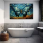 Wall Art titled: Twilight of Dancing Wings in a Horizontal format with: Yellow, Blue, and Navy Blue Colors; Decoration the Bathroom wall