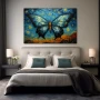 Wall Art titled: Twilight of Dancing Wings in a Horizontal format with: Yellow, Blue, and Navy Blue Colors; Decoration the Bedroom wall