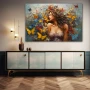 Wall Art titled: Love is in the air in a Horizontal format with: Blue, Mustard, and Red Colors; Decoration the Sideboard wall