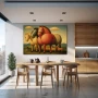 Wall Art titled: Equine Fantasies in a Horizontal format with: Orange, Green, and Beige Colors; Decoration the Kitchen wall