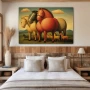 Wall Art titled: Equine Fantasies in a Horizontal format with: Orange, Green, and Beige Colors; Decoration the Bedroom wall