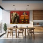Wall Art titled: Parallel Majestie in a Horizontal format with: Grey, Mustard, and Red Colors; Decoration the Kitchen wall