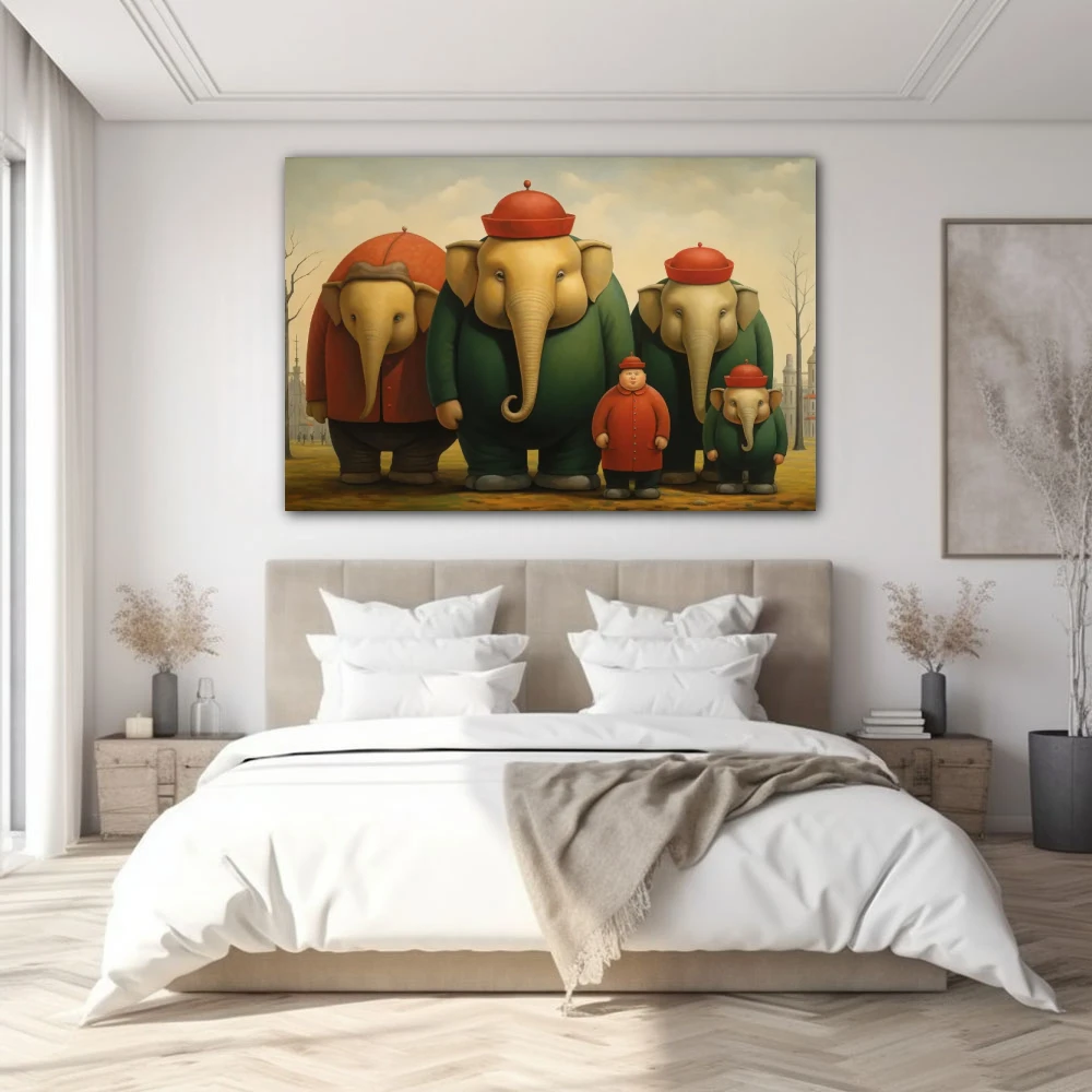 Wall Art titled: Humble Gluttons in a Horizontal format with: Grey, Red, and Green Colors; Decoration the Bedroom wall