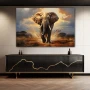Wall Art titled: Majestic March in a Horizontal format with: Grey, and Brown Colors; Decoration the Sideboard wall