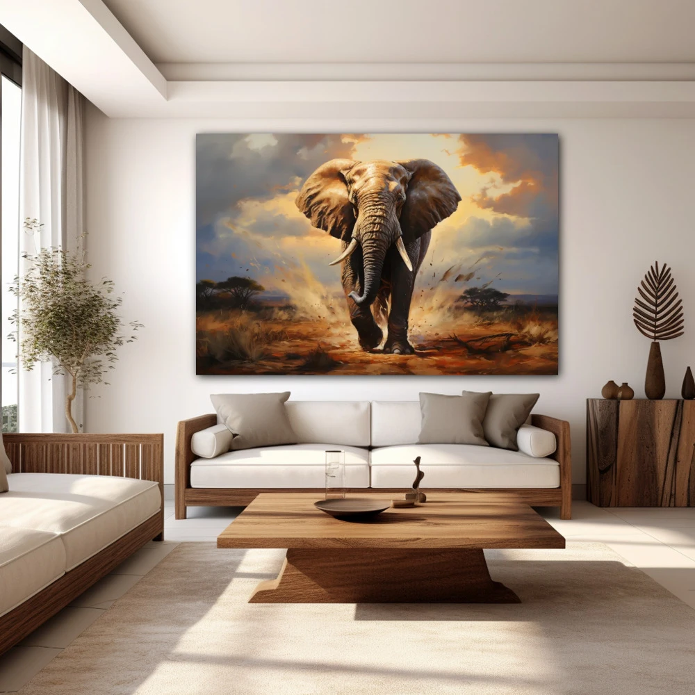 Wall Art titled: Majestic March in a Horizontal format with: Grey, and Brown Colors; Decoration the White Wall wall