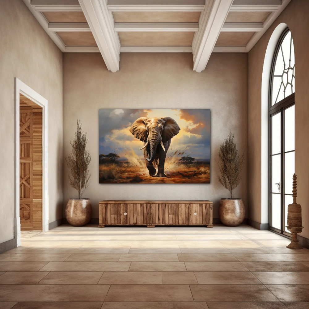 Wall Art titled: Majestic March in a Horizontal format with: Grey, and Brown Colors; Decoration the Entryway wall