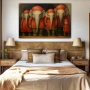 Wall Art titled: Memory of Silent Trunks in a Horizontal format with: Grey, Red, and Green Colors; Decoration the Bedroom wall