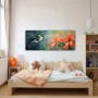 Wall Art titled: Fantasy Pollinators in a Elongated format with: Blue, Orange, and Green Colors; Decoration the Nursery wall