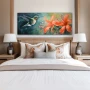 Wall Art titled: Fantasy Pollinators in a Elongated format with: Blue, Orange, and Green Colors; Decoration the Bedroom wall