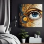 Wall Art titled: Porcelain Gaze in a Square format with: Blue, white, and Golden Colors; Decoration the Bedroom wall